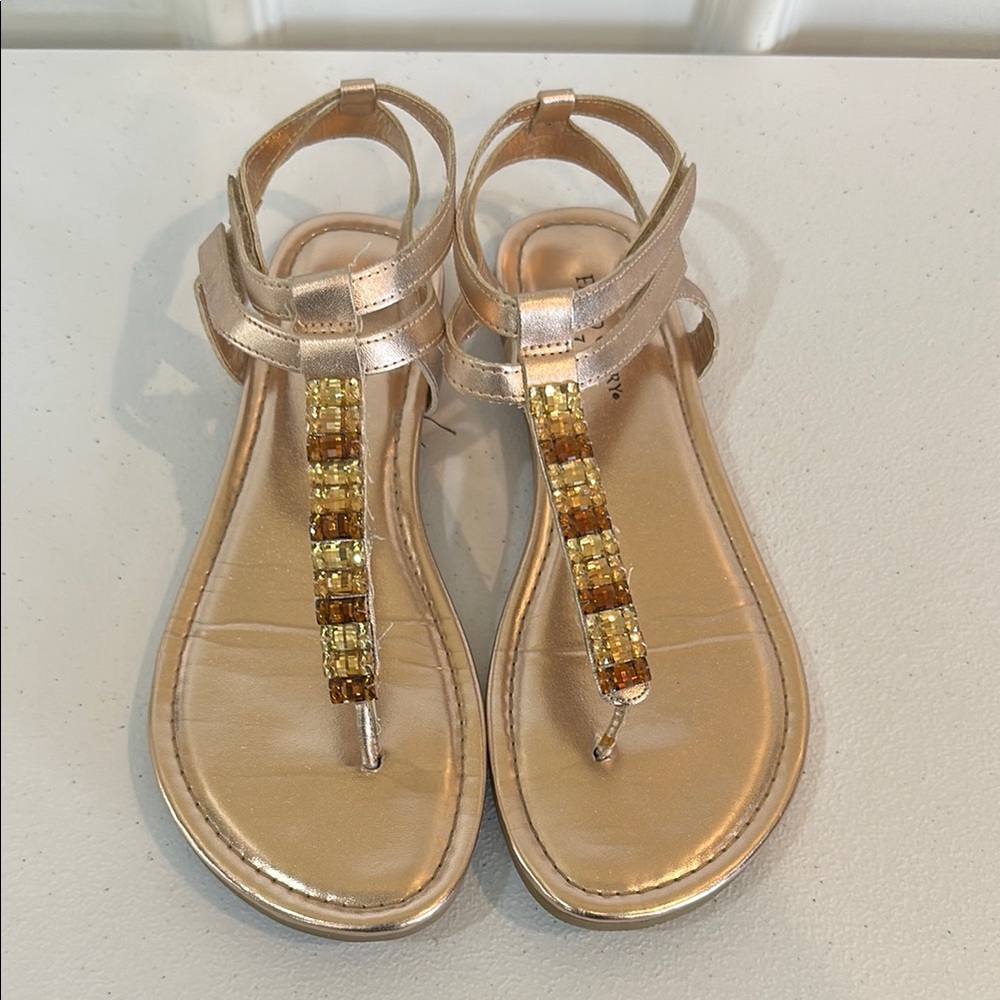 Faded Glory Gold Brown Embellished Sandals with T-Strap Design